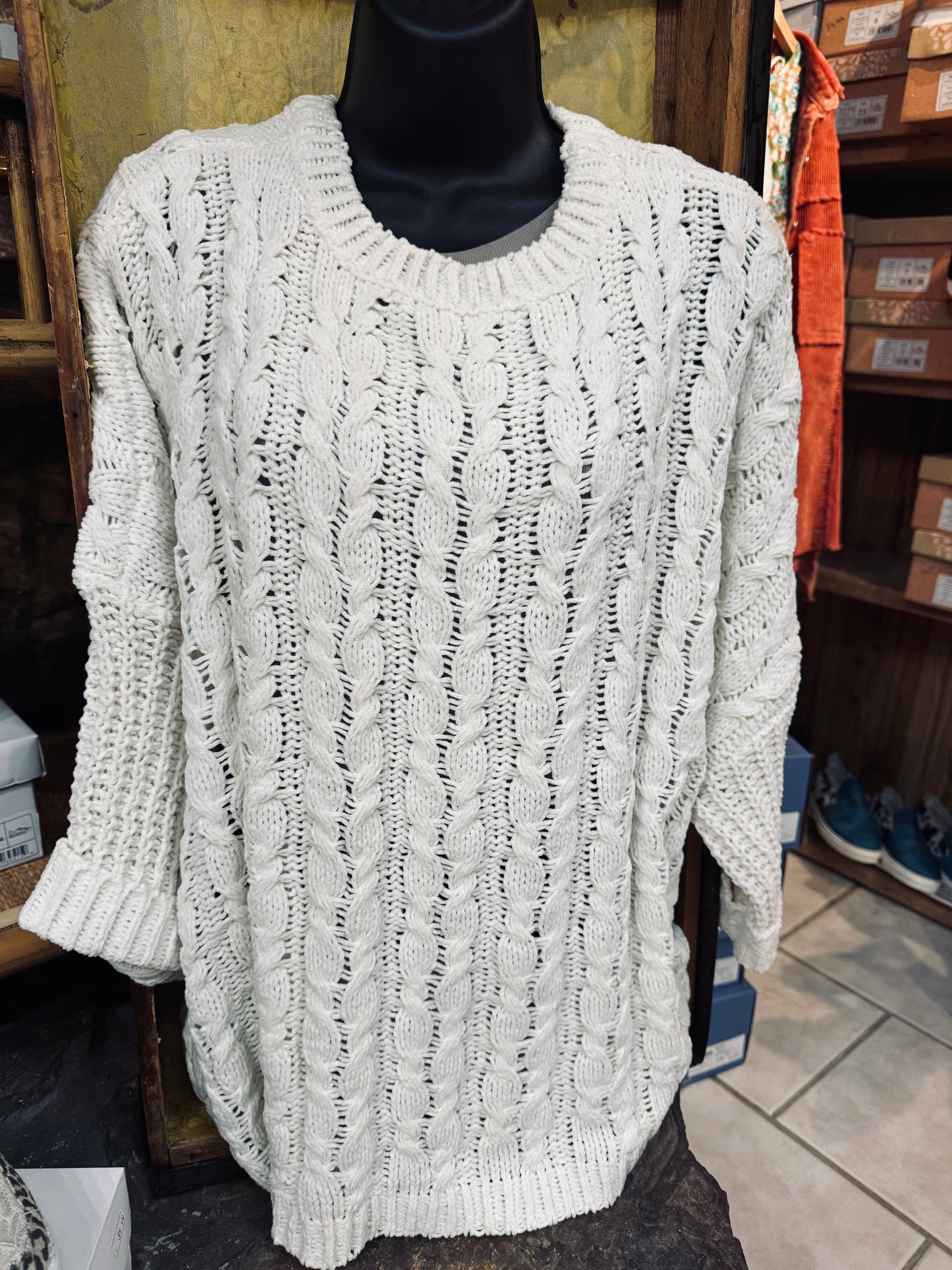 Cream cable knit batwing  sweater top
